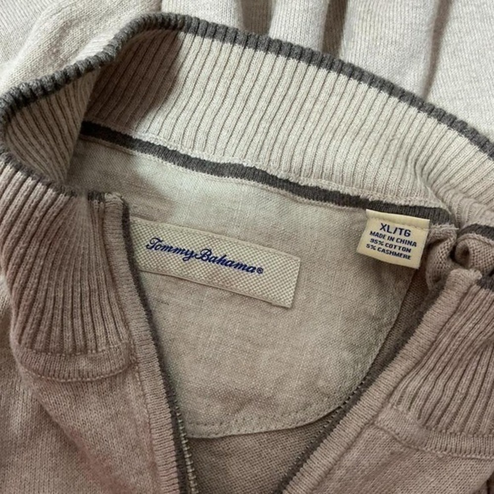 Tommy Bahama Cotton Cashmere Quarter Zip Sweater Men XL Tan 134-T40057 Mock Neck - Picture 4 of 6